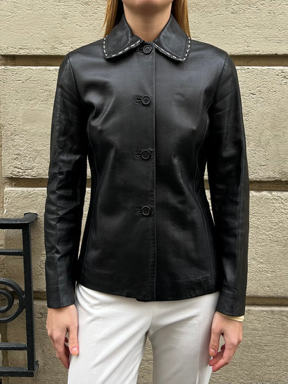 Paula Frani black leather jacket