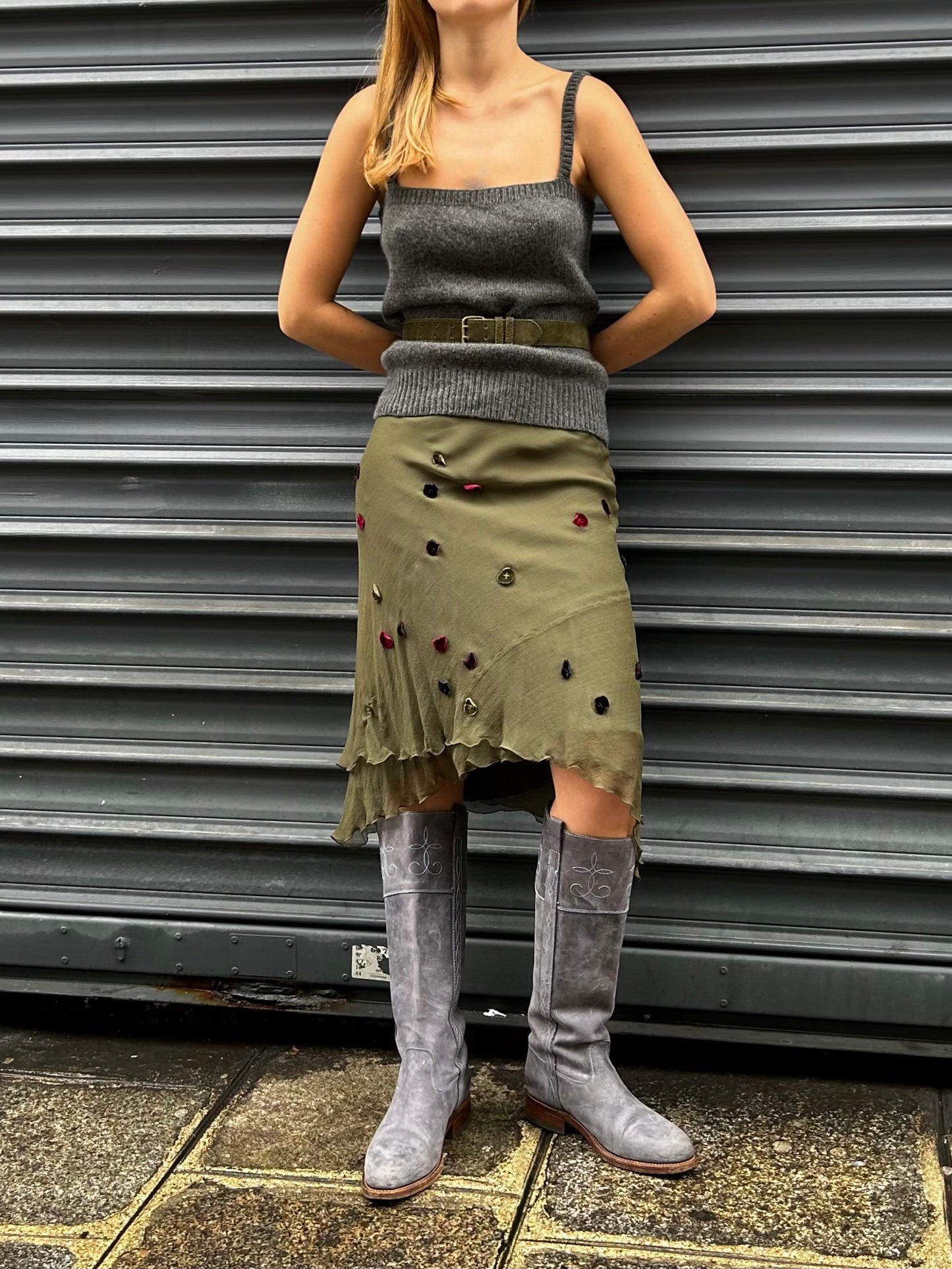 Alberta Feretti khaki silk skirt