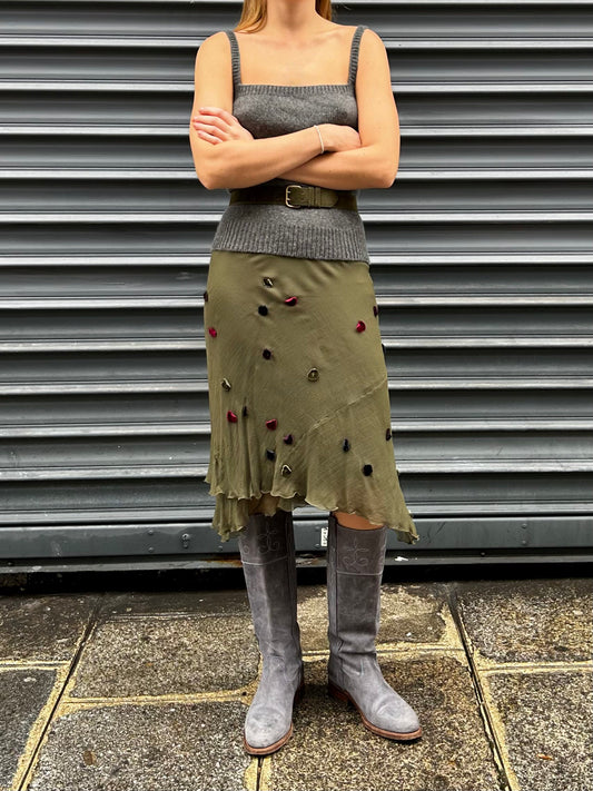 Alberta Feretti khaki silk skirt